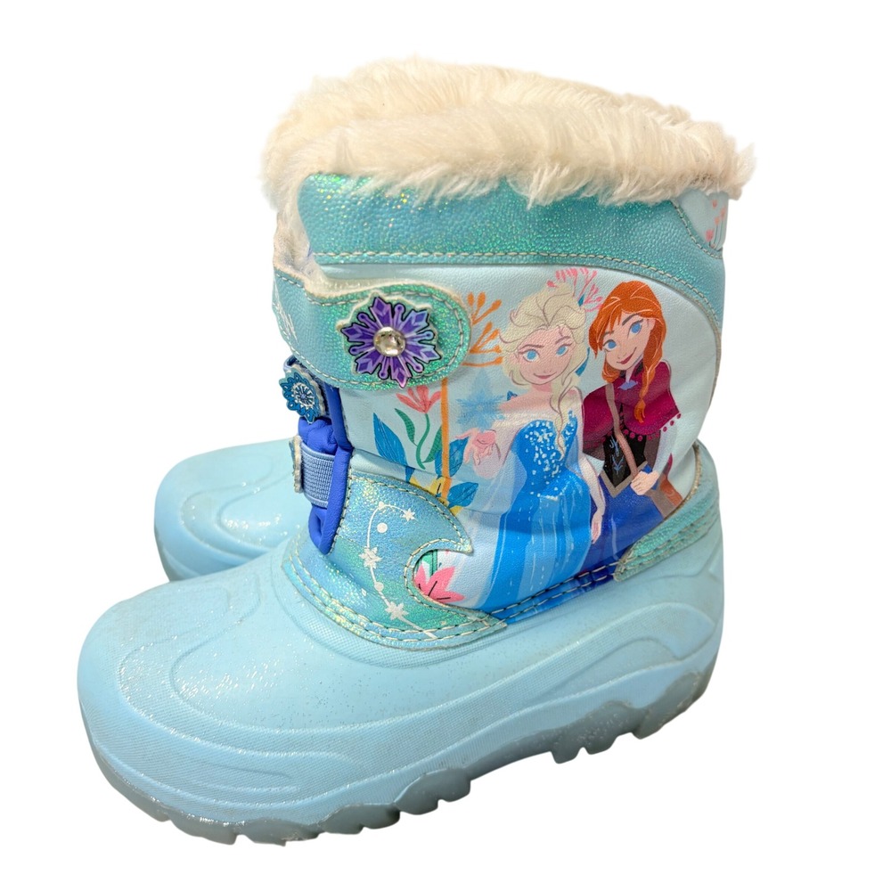 Disney Frozen Snow Boots Kids Girls Size 12 Light Blue Light Up Elsa Anna Winter